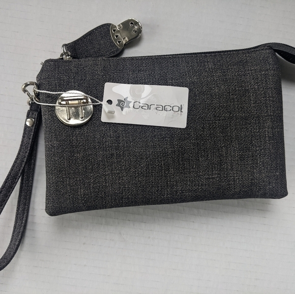 Caracol VEGAN TEXTURED LEATHER "GREY TWEED LOOK" CROSSBODY BAG WRISTLET … - Picture 2 of 15